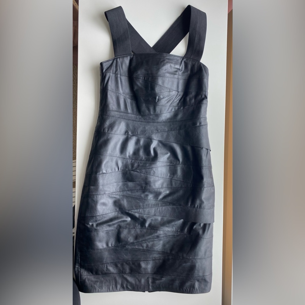 LINEA DOMANI Black Leather Dress Size 6
